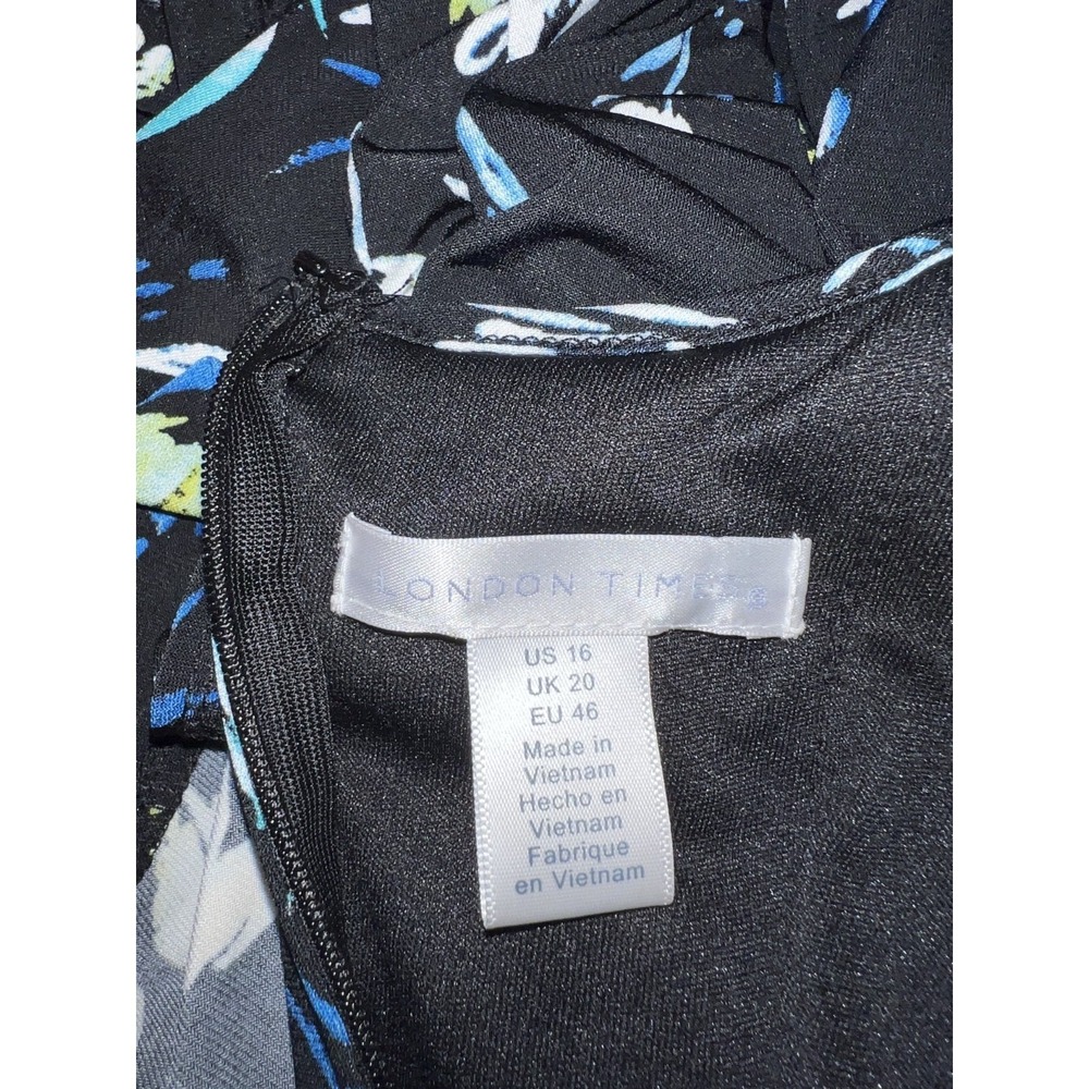 London Times Womens Size 16 Black Blue Floral Halter Keyhole Jumpsuit Wide Leg - Picture 8 of 8